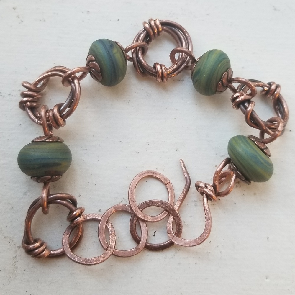 Handcrafted copper wire and ceramic bead bracelet